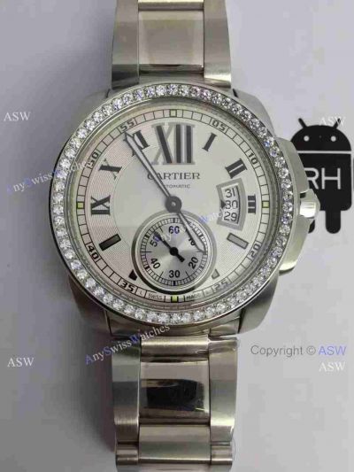 Replica Swiss Cartier Calibre Watch Diamond Bezel